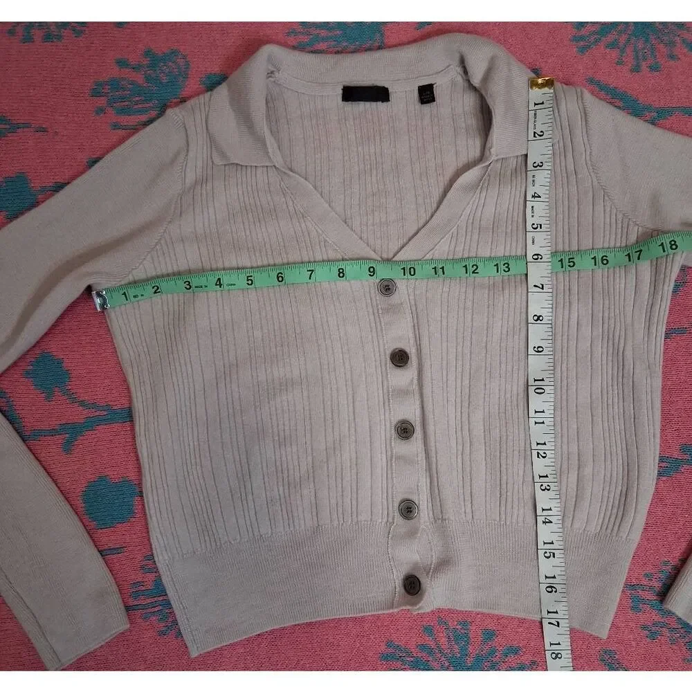 ATM womens large cropped sweater beige cream merino wool spring summer soft